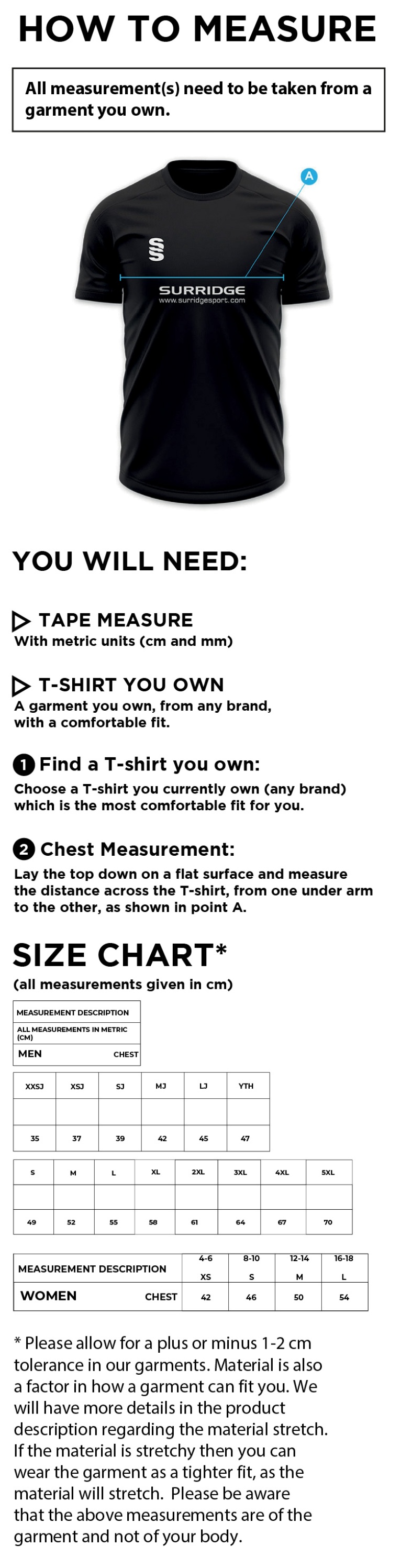 Whittlesey CC - T20 Polo Shirt - Size Guide